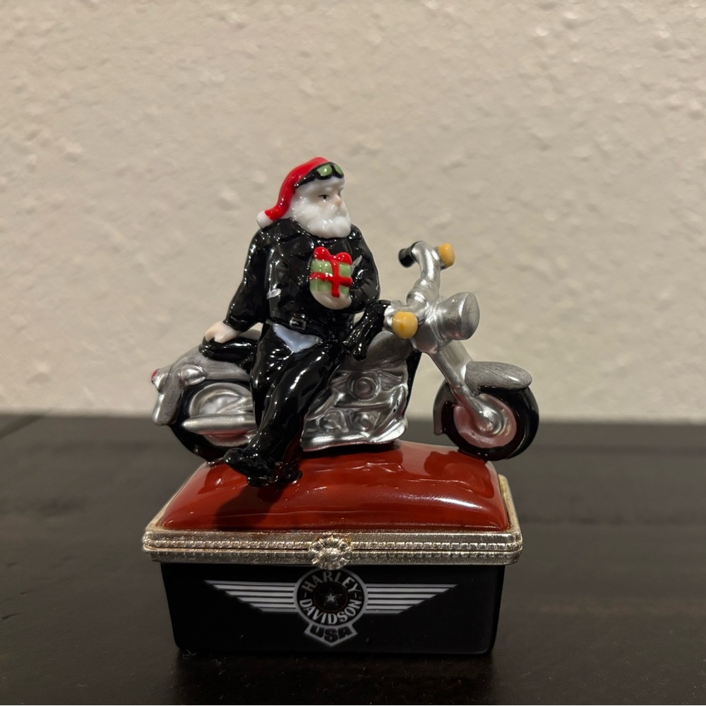 Porcelain Santa on a Harley - Porcelain Hinged Box by Midwest of Cannon Falls.
